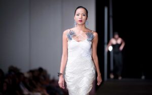 A model on the runway at SWAIA Fashion in 2018. 