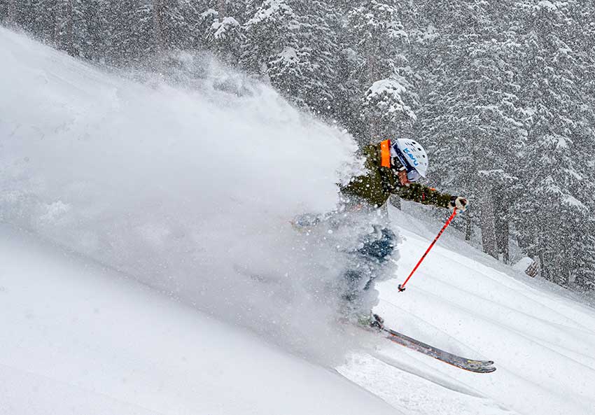 Charging through some typical “cold smoke” powder at Ski Santa Fe. Photo credit: Mountain Standard Creative