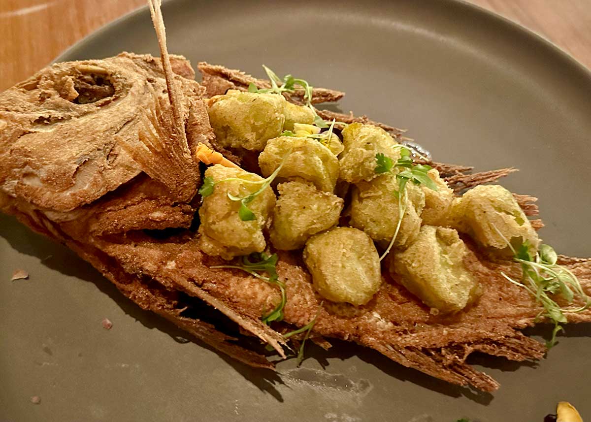 Chef Andre's fried fish at Rosewood Inn of the Anasazi.