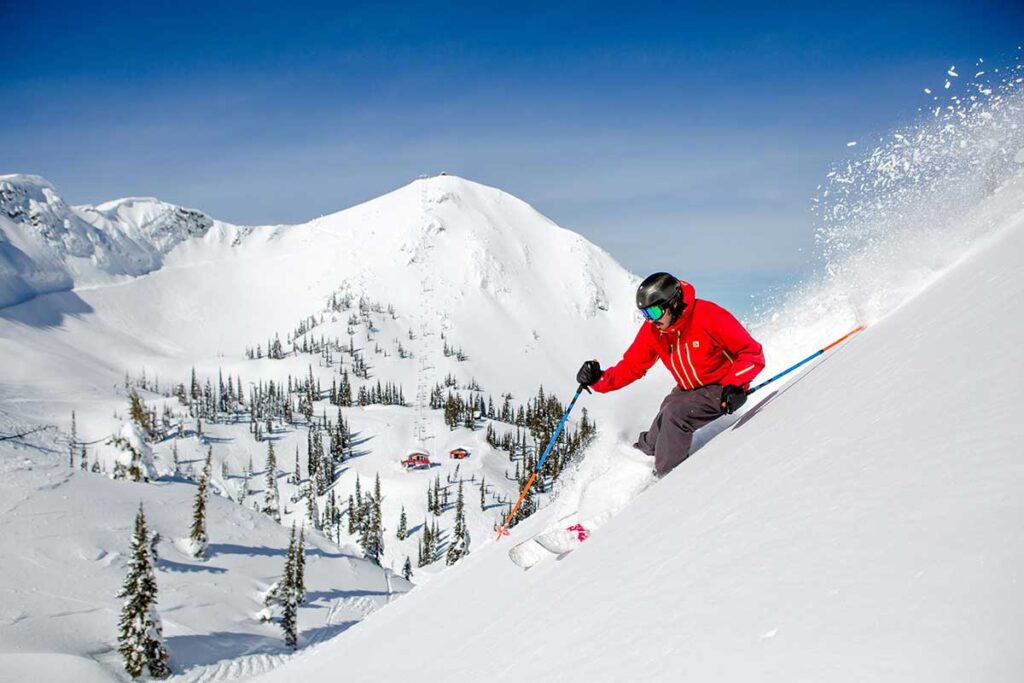 Bluebird days at Fernie Alpine Resort are rare but all the sweeter when they drop! The Polar Peak Chair is in the background. Photo courtesy FAR