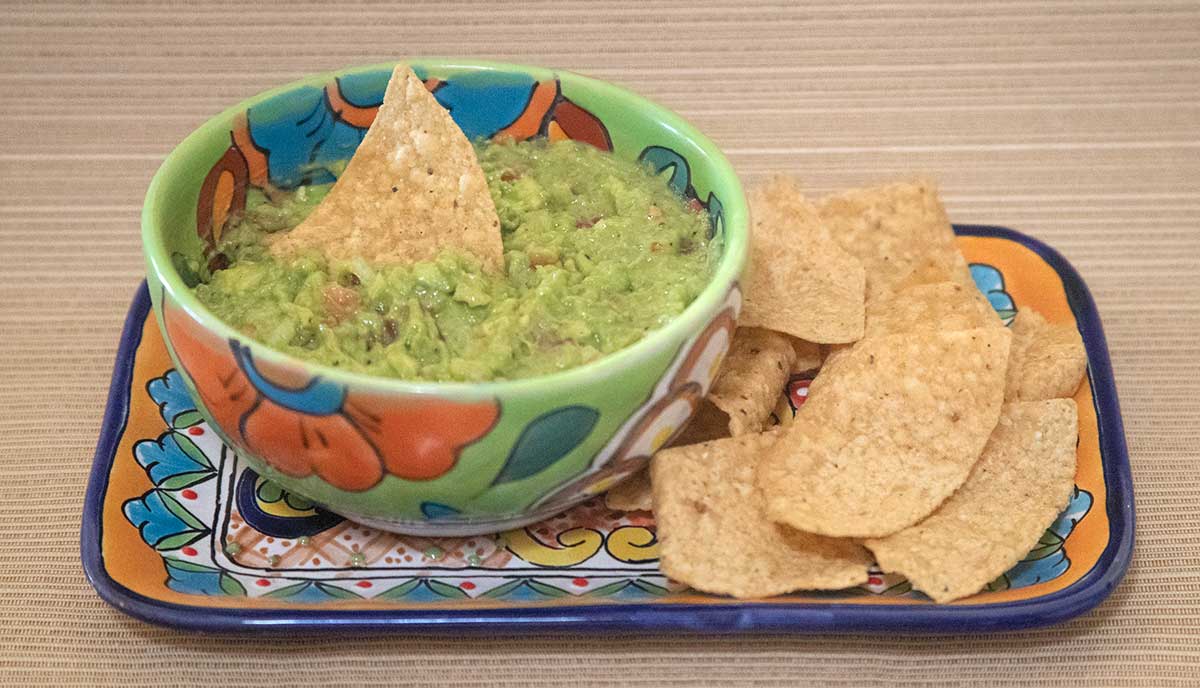 Talavera bowl with guacamole and chips