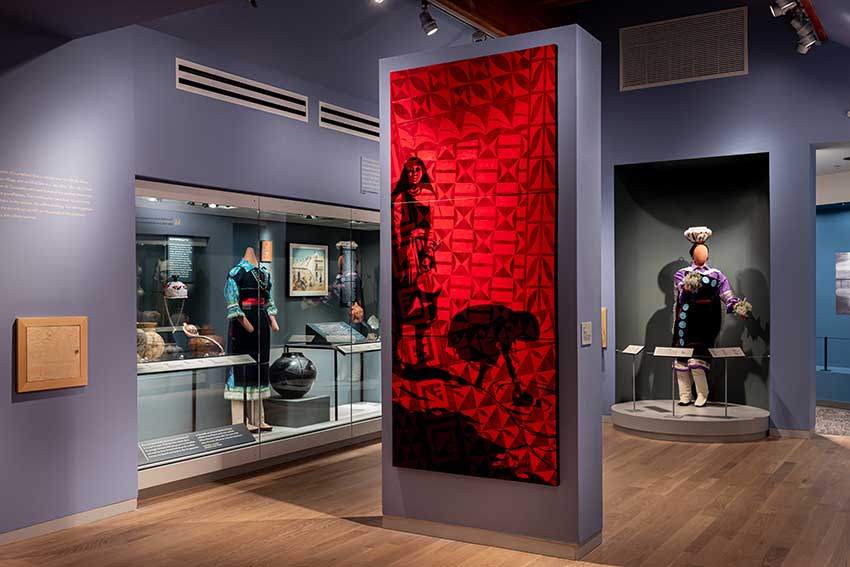 "Here, Now and Always" exhibition gallery at Museum of Indian Arts & Culture. Photograph by Tira Howard.