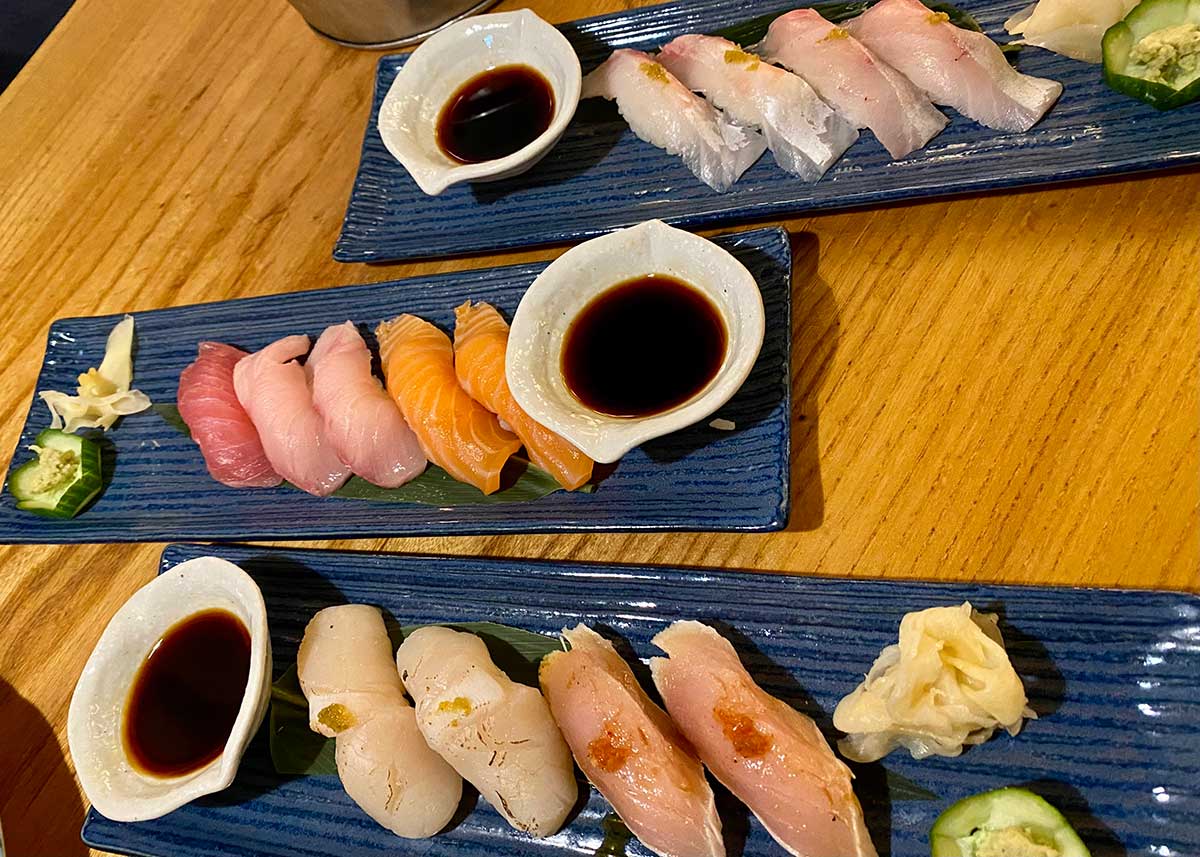 Sushi plates at Izanami in Santa Fe