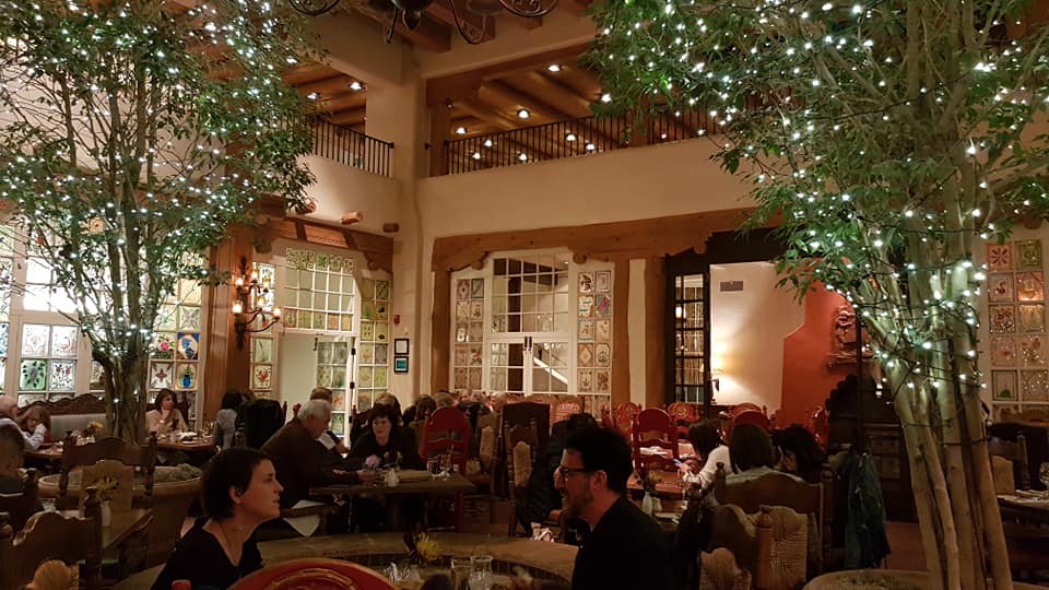 La Fonda Plazuela exterior image at night.