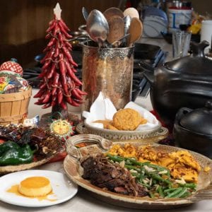 Festive holiday meal at the Santa Fe School of Cooking.