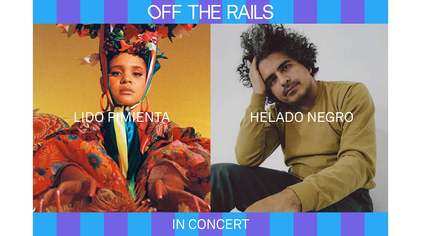 Off the Rails banner with performers.