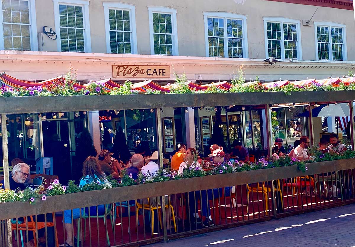 Exterior of Plaza Cafe in Santa Fe, New Mexico.