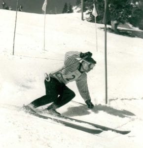 Rick Richards flies down a steep course at Sun Valley in 1961 during his racing years.