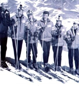 The New Mexico ski team at Sun Valley in 1961; Richards is in the center, without cap. 