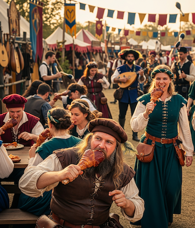 Ren Faire crowd with turkey legs.